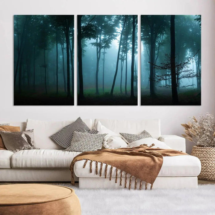 Panaroma of Foggy Forest Large Wall Art Canvas Print