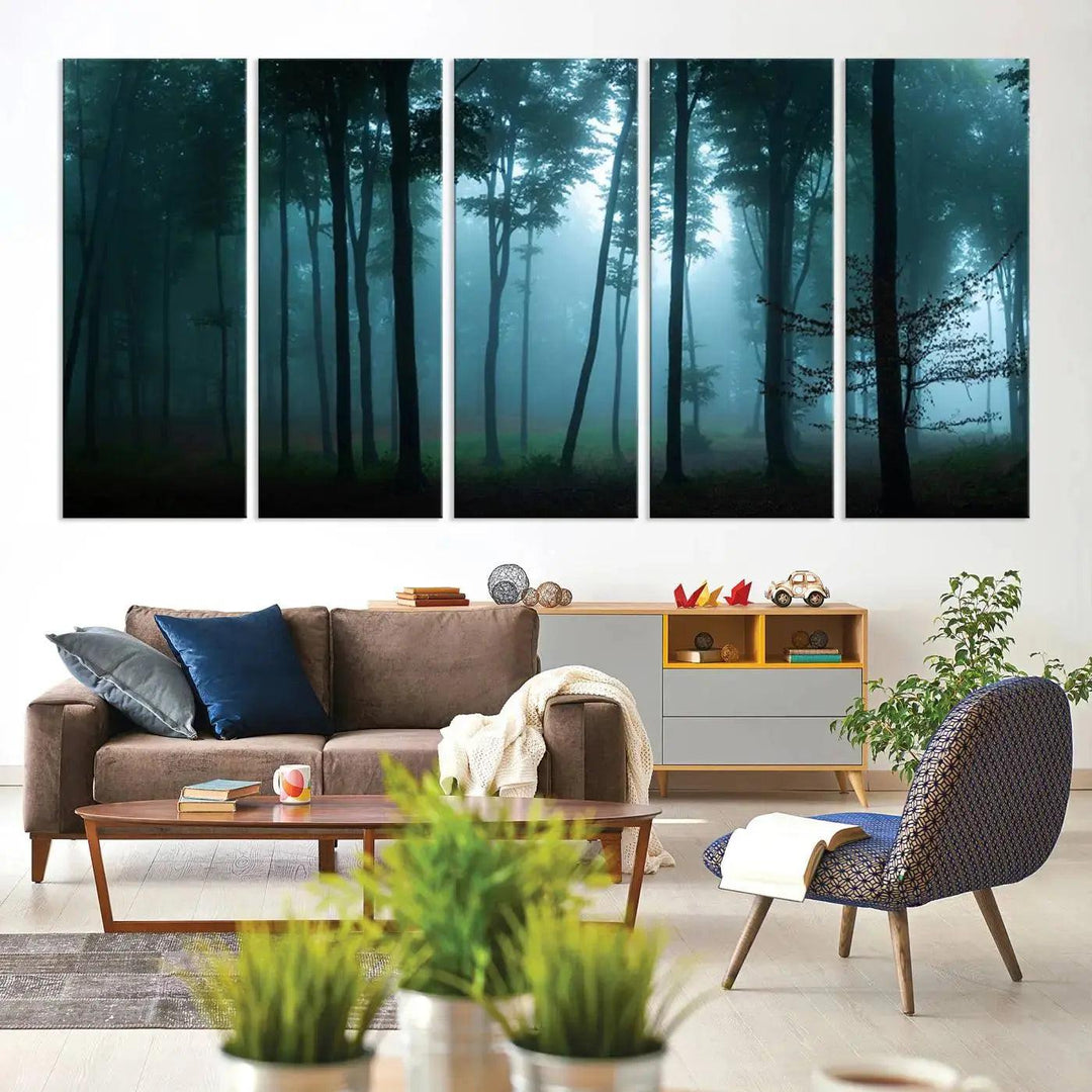 Panaroma of Foggy Forest Large Wall Art Canvas Print