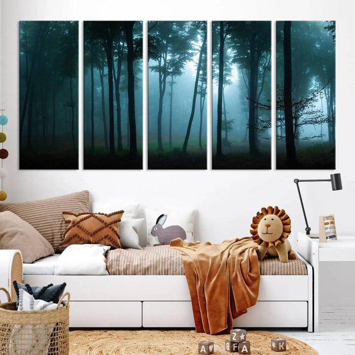 Panaroma of Foggy Forest Large Wall Art Canvas Print