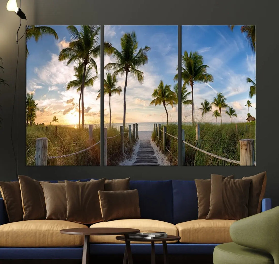 Panorama view of footbridge to the Smathers beach at sunriseKey West, Florida