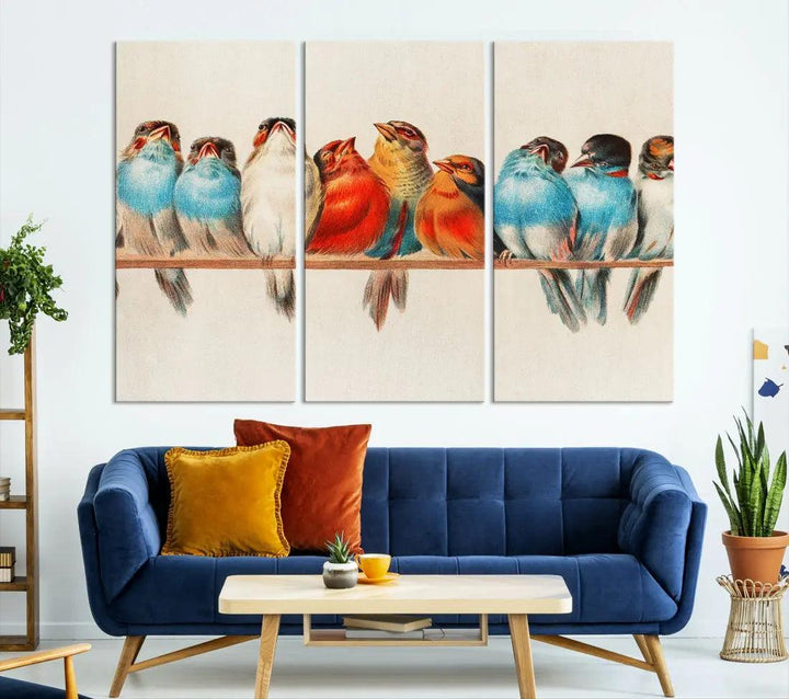 Pearch of Pretty Birds Painting Large Wall Art Canvas Print