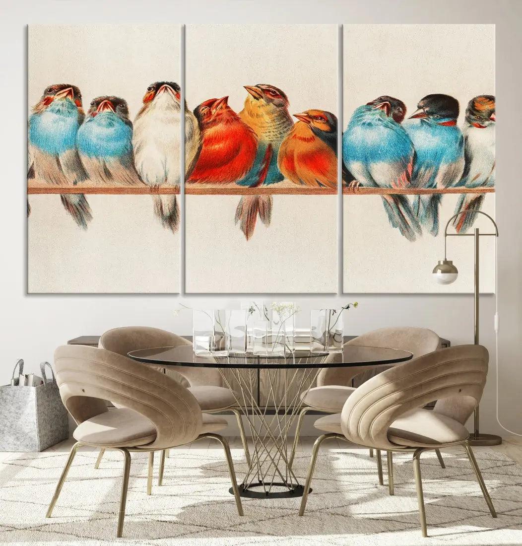 Pearch of Pretty Birds Painting Large Wall Art Canvas Print