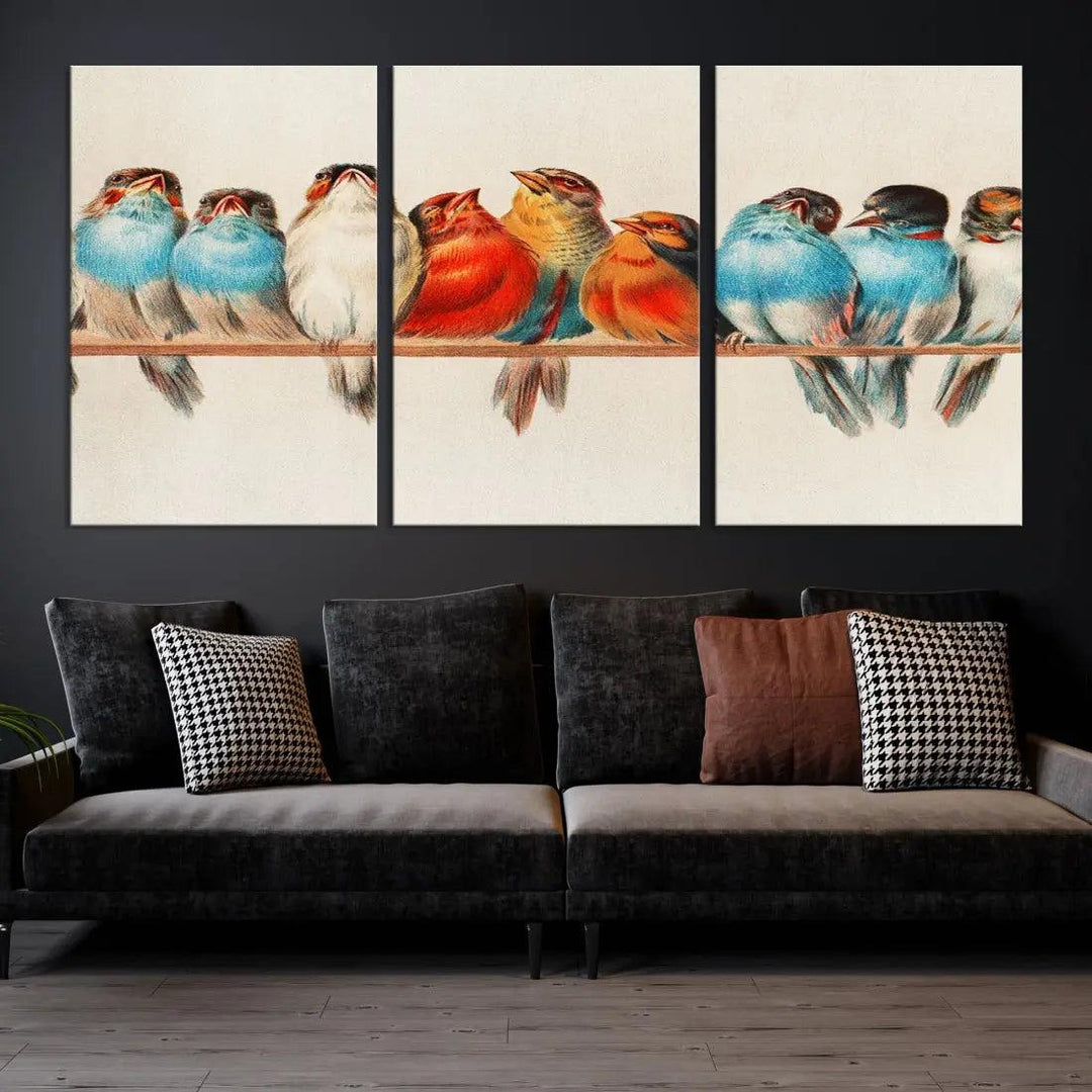 Pearch of Pretty Birds Painting Large Wall Art Canvas Print