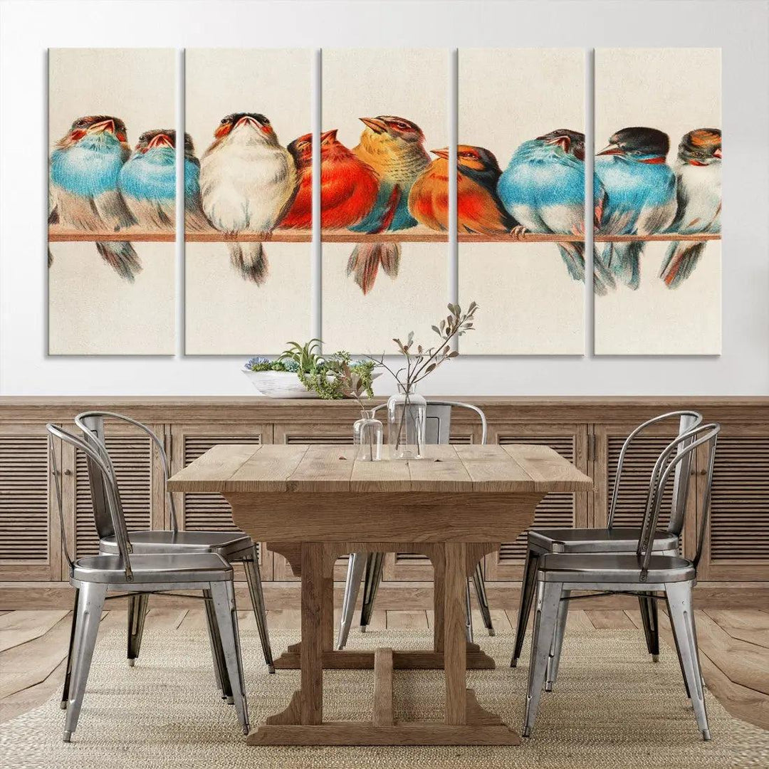 Pearch of Pretty Birds Painting Large Wall Art Canvas Print