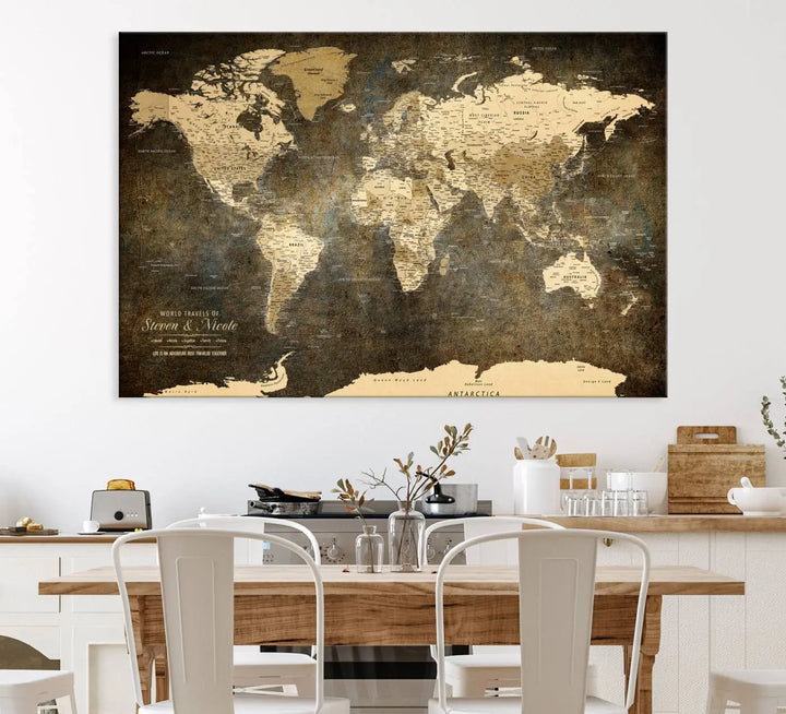 Personalized World Map Wall Art, Customize Wall Art Map Print for Living Room, Office