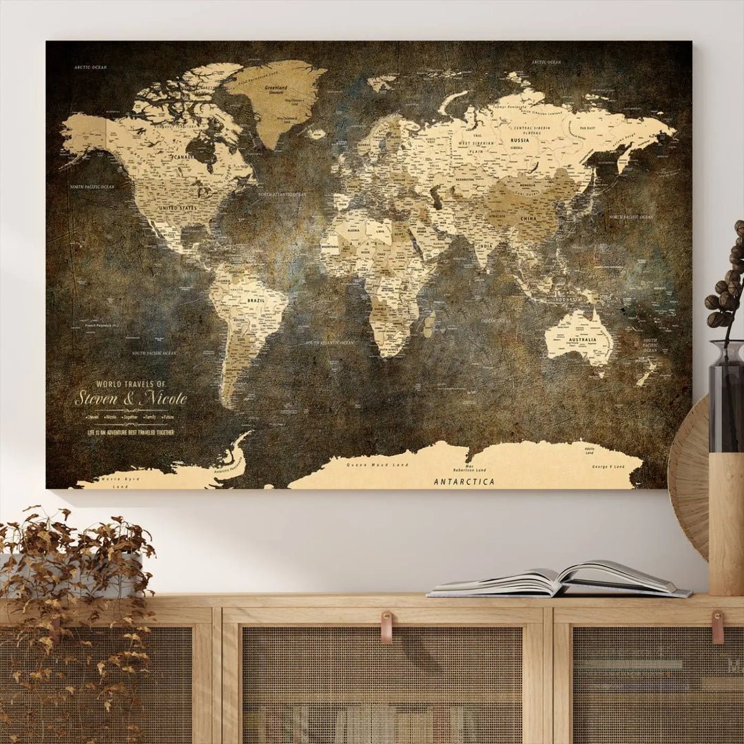 Personalized World Map Wall Art, Customize Wall Art Map Print for Living Room, Office