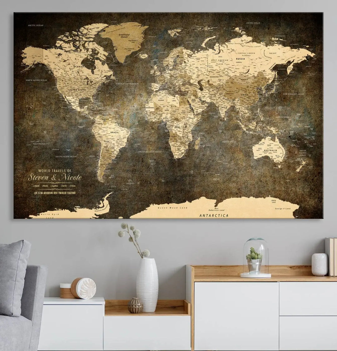 Personalized World Map Wall Art, Customize Wall Art Map Print for Living Room, Office