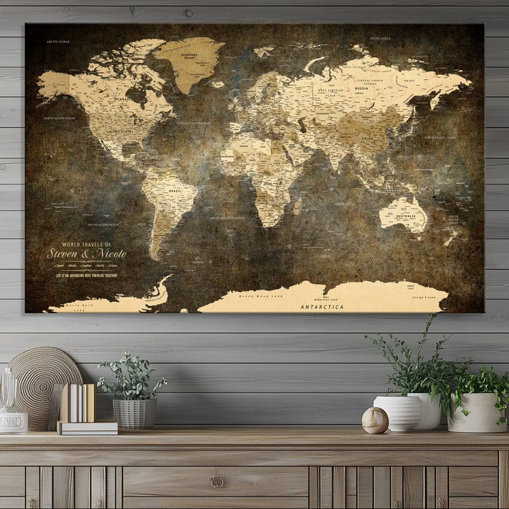 Personalized World Map Wall Art, Customize Wall Art Map Print for Living Room, Office