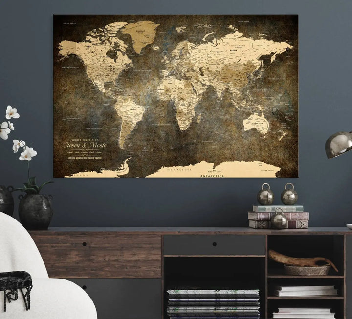 Personalized World Map Wall Art, Customize Wall Art Map Print for Living Room, Office