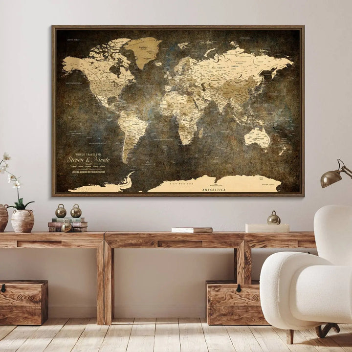 Personalized World Map Wall Art, Customize Wall Art Map Print for Living Room, Office