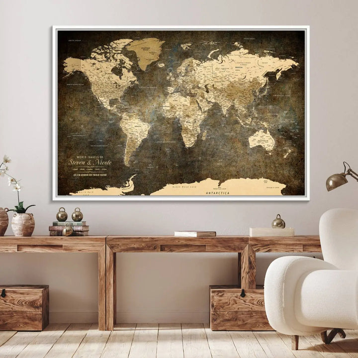 Personalized World Map Wall Art, Customize Wall Art Map Print for Living Room, Office