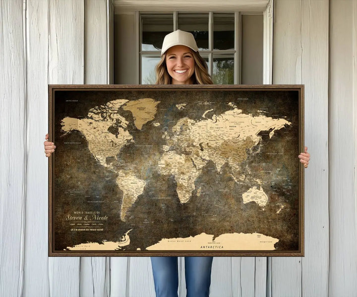 Personalized World Map Wall Art, Customize Wall Art Map Print for Living Room, Office