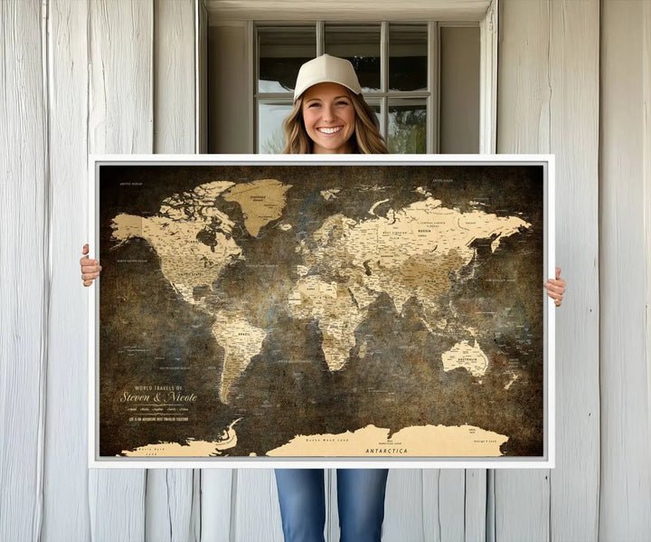 Personalized World Map Wall Art, Customize Wall Art Map Print for Living Room, Office