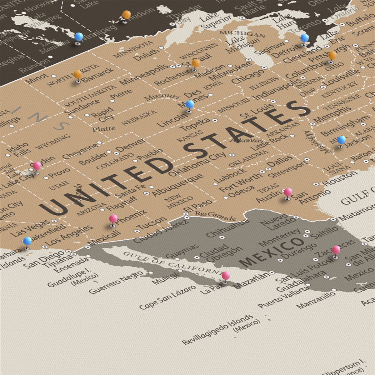 84483613-MGV-CV-36X24-Custom Push Pin World Map Wall Canvas Print – Personalized Travel Tracker with Pins – Framed Large Multi-Size Canvas for Home Office Decor
