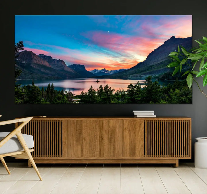 Pink Sky Lake Mountain Sunset Wall Art Canvas Print