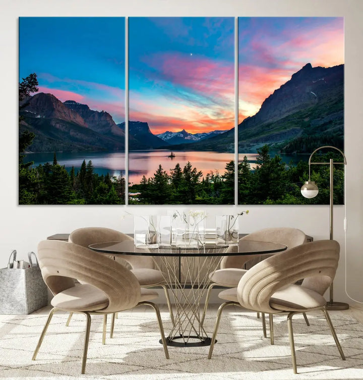 Pink Sky Lake Mountain Sunset Wall Art Canvas Print