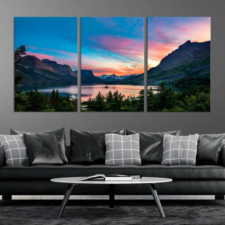 Pink Sky Lake Mountain Sunset Wall Art Canvas Print