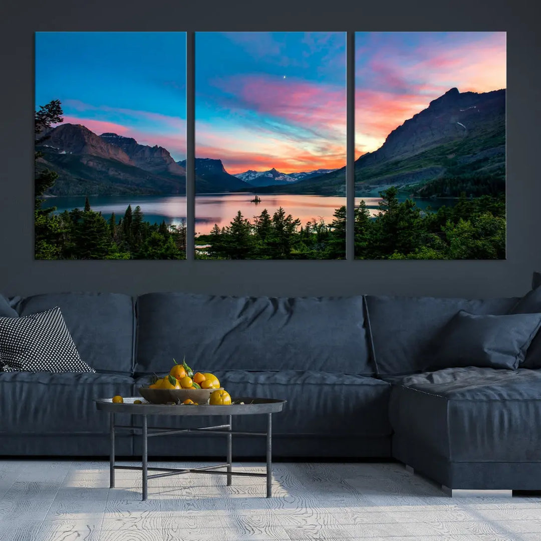 Pink Sky Lake Mountain Sunset Wall Art Canvas Print