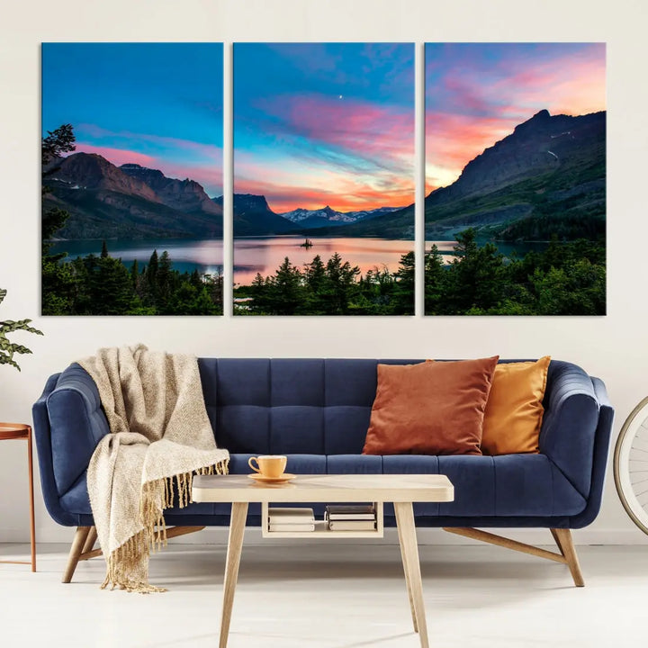 Pink Sky Lake Mountain Sunset Wall Art Canvas Print