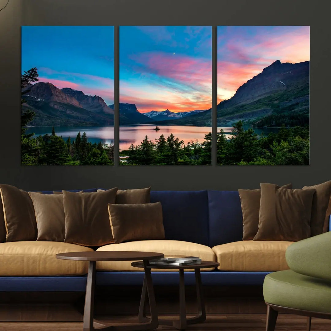 Pink Sky Lake Mountain Sunset Wall Art Canvas Print