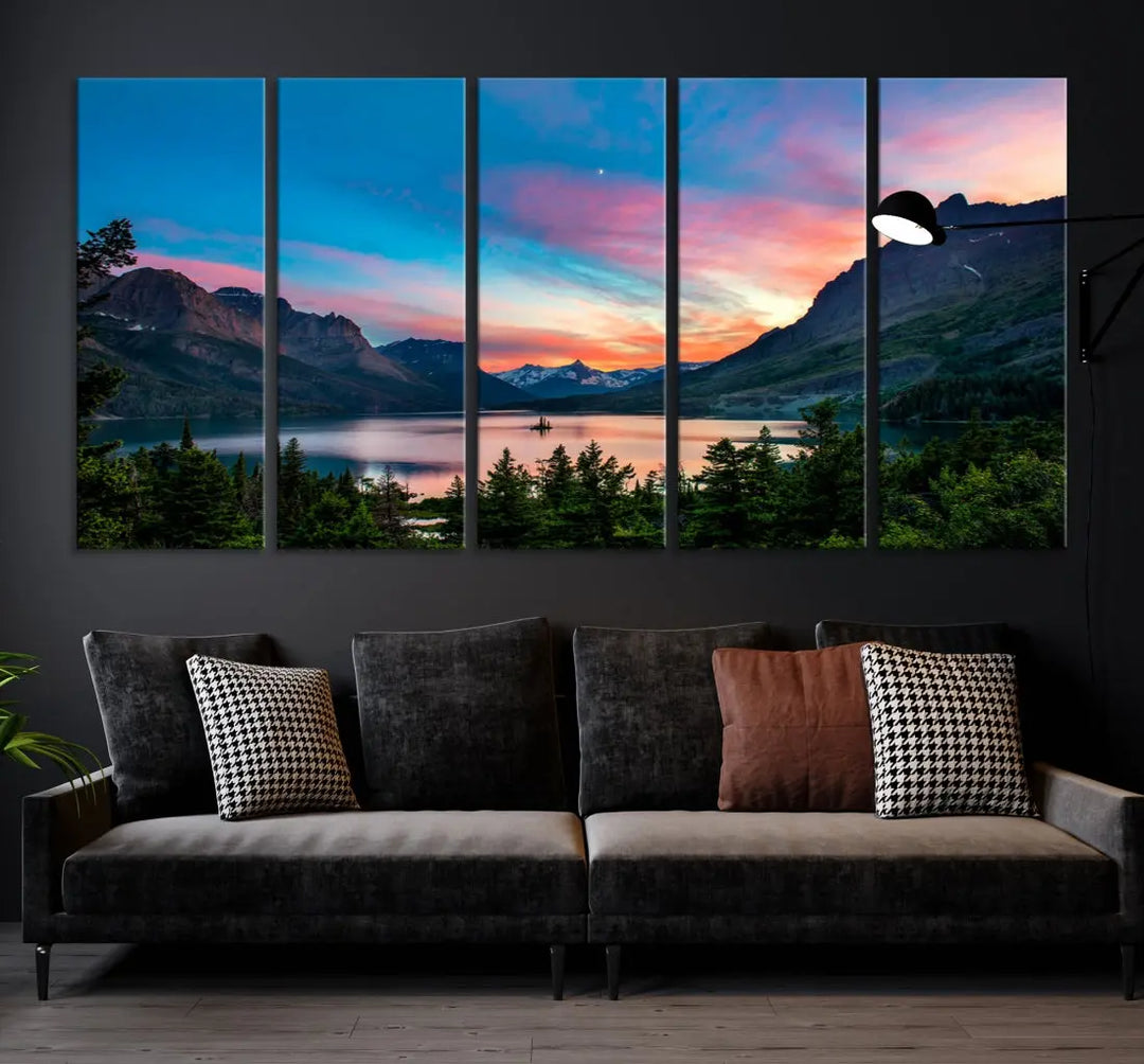 Pink Sky Lake Mountain Sunset Wall Art Canvas Print