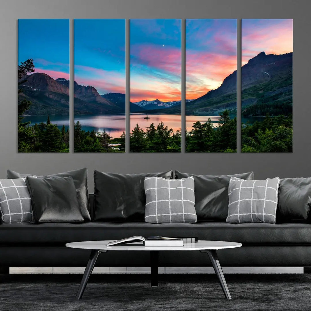 Pink Sky Lake Mountain Sunset Wall Art Canvas Print