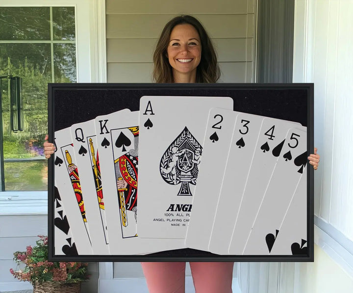 Playing Cards Canvas Wall Art Print - Ace of Spades and Royal Flush Design, Perfect for Game Room Decor and Card Enthusiasts