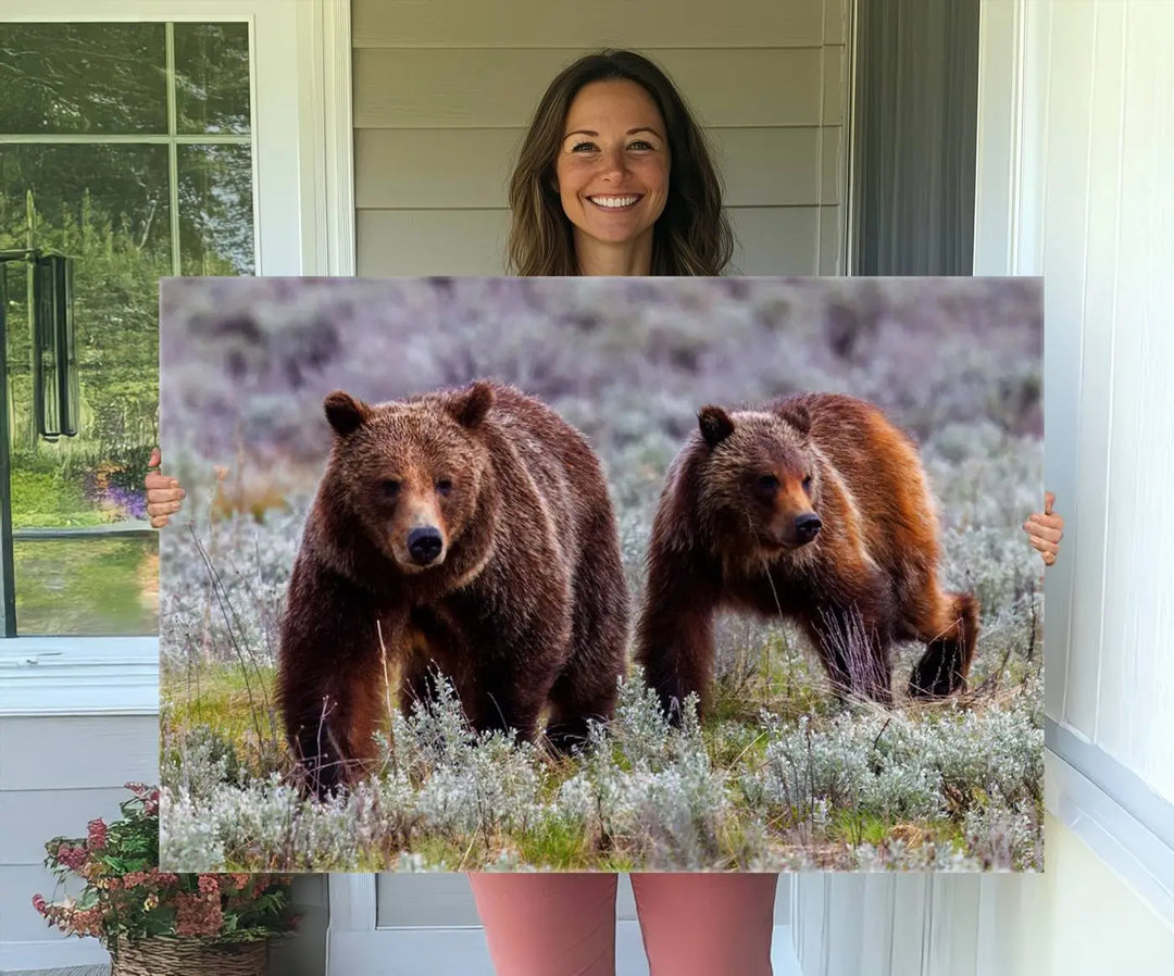 Queen of the Tetons, 399 Grizzly Bear Canvas Wall Art Print, Majestic Wildlife Photography Canvas Print of Grizzly 399 for Rustic Home Decor