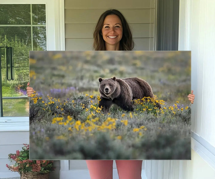 Queen of the Tetons, 399 Grizzly Bear Canvas Wall Art Print, Majestic Wildlife Photography Canvas Print of Grizzly 399 for Rustic Home Decor