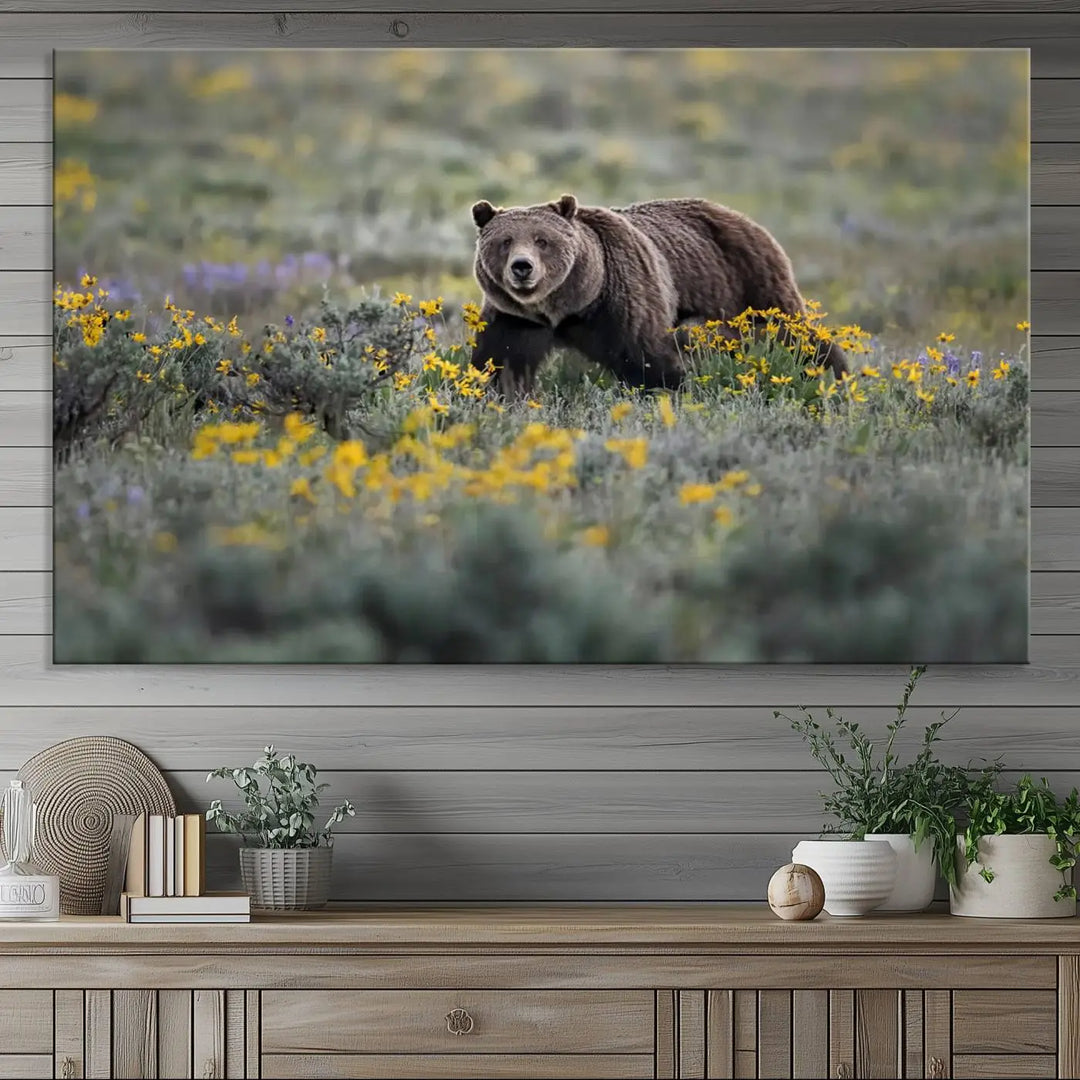 Queen of the Tetons, 399 Grizzly Bear Canvas Wall Art Print, Majestic Wildlife Photography Canvas Print of Grizzly 399 for Rustic Home Decor