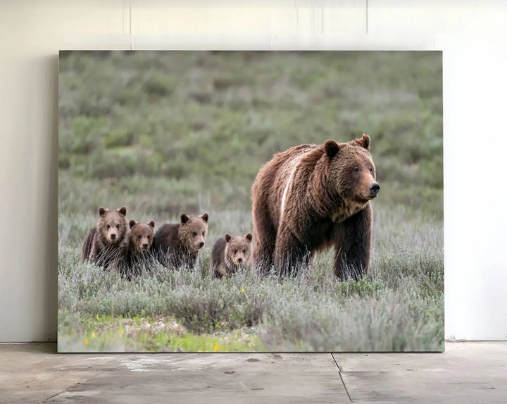 Queen of the Tetons, 399 Grizzly Bear Cubs Canvas Wall Art Print, Majestic Wildlife Photography Canvas Print of Grizzly 399 for Rustic Decor