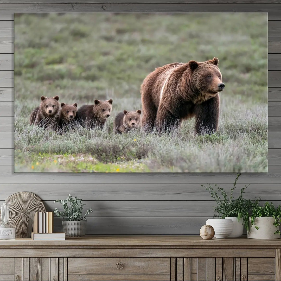 Queen of the Tetons, 399 Grizzly Bear Cubs Canvas Wall Art Print, Majestic Wildlife Photography Canvas Print of Grizzly 399 for Rustic Decor