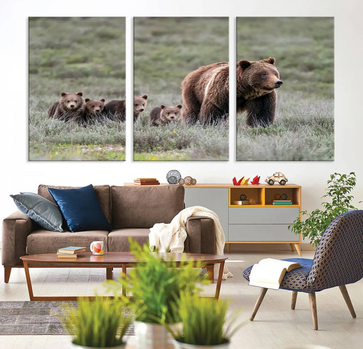 Queen of the Tetons, 399 Grizzly Bear Cubs Canvas Wall Art Print, Majestic Wildlife Photography Canvas Print of Grizzly 399 for Rustic Decor