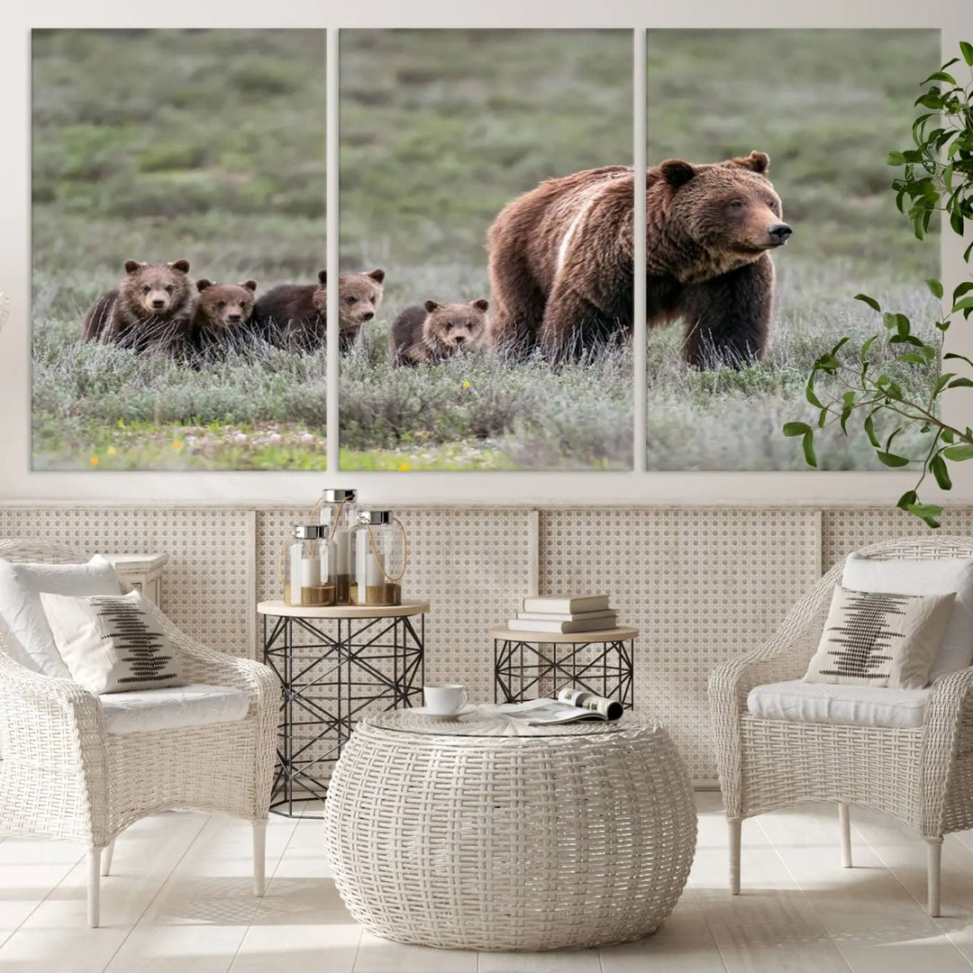 Queen of the Tetons, 399 Grizzly Bear Cubs Canvas Wall Art Print, Majestic Wildlife Photography Canvas Print of Grizzly 399 for Rustic Decor