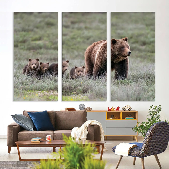 Queen of the Tetons, 399 Grizzly Bear Cubs Canvas Wall Art Print, Majestic Wildlife Photography Canvas Print of Grizzly 399 for Rustic Decor