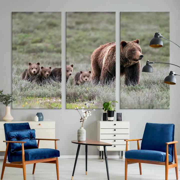 Queen of the Tetons, 399 Grizzly Bear Cubs Canvas Wall Art Print, Majestic Wildlife Photography Canvas Print of Grizzly 399 for Rustic Decor