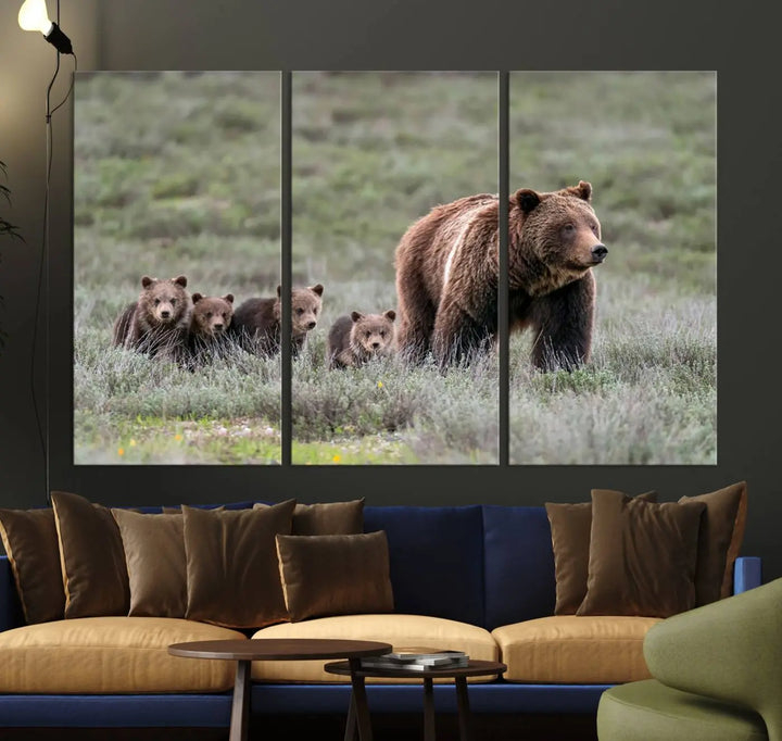 Queen of the Tetons, 399 Grizzly Bear Cubs Canvas Wall Art Print, Majestic Wildlife Photography Canvas Print of Grizzly 399 for Rustic Decor