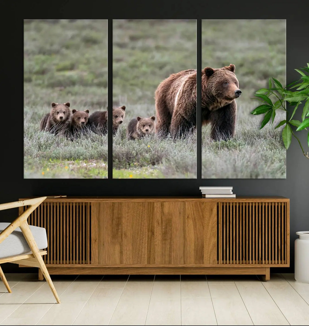 Queen of the Tetons, 399 Grizzly Bear Cubs Canvas Wall Art Print, Majestic Wildlife Photography Canvas Print of Grizzly 399 for Rustic Decor