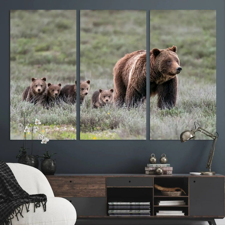 Queen of the Tetons, 399 Grizzly Bear Cubs Canvas Wall Art Print, Majestic Wildlife Photography Canvas Print of Grizzly 399 for Rustic Decor