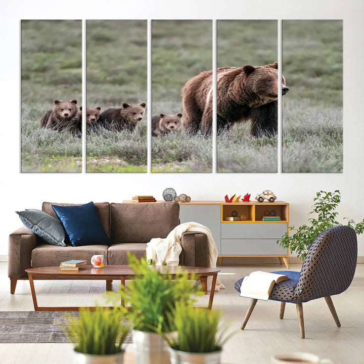 Queen of the Tetons, 399 Grizzly Bear Cubs Canvas Wall Art Print, Majestic Wildlife Photography Canvas Print of Grizzly 399 for Rustic Decor