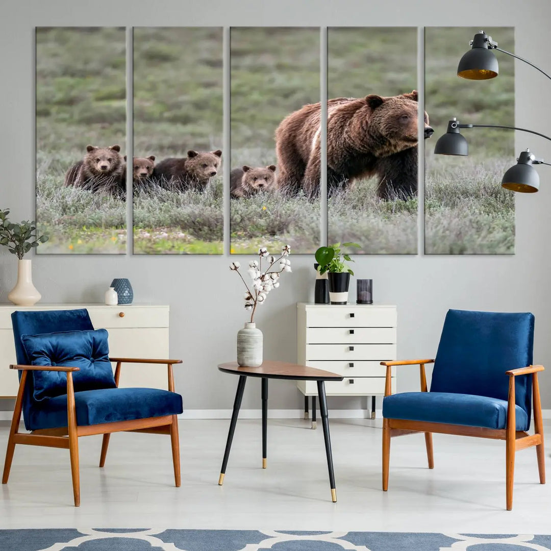 Queen of the Tetons, 399 Grizzly Bear Cubs Canvas Wall Art Print, Majestic Wildlife Photography Canvas Print of Grizzly 399 for Rustic Decor