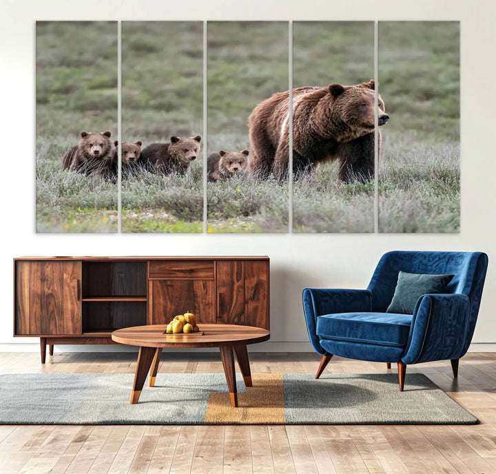 Queen of the Tetons, 399 Grizzly Bear Cubs Canvas Wall Art Print, Majestic Wildlife Photography Canvas Print of Grizzly 399 for Rustic Decor