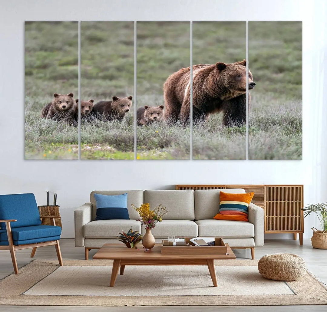 Queen of the Tetons, 399 Grizzly Bear Cubs Canvas Wall Art Print, Majestic Wildlife Photography Canvas Print of Grizzly 399 for Rustic Decor