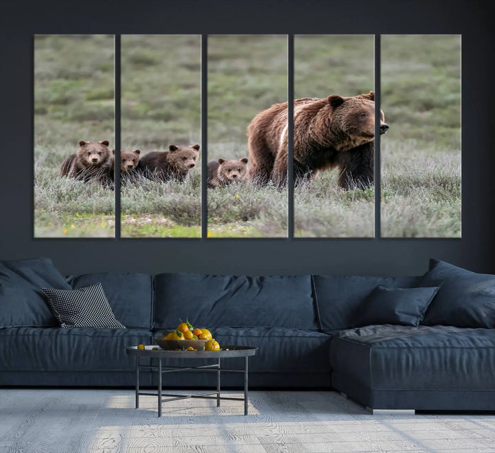 Queen of the Tetons, 399 Grizzly Bear Cubs Canvas Wall Art Print, Majestic Wildlife Photography Canvas Print of Grizzly 399 for Rustic Decor