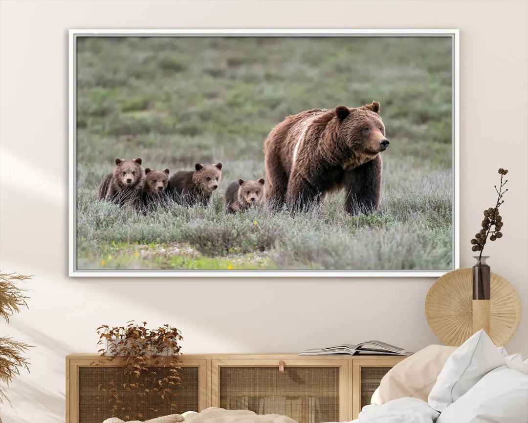 Queen of the Tetons, 399 Grizzly Bear Cubs Canvas Wall Art Print, Majestic Wildlife Photography Canvas Print of Grizzly 399 for Rustic Decor