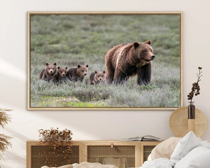 Queen of the Tetons, 399 Grizzly Bear Cubs Canvas Wall Art Print, Majestic Wildlife Photography Canvas Print of Grizzly 399 for Rustic Decor