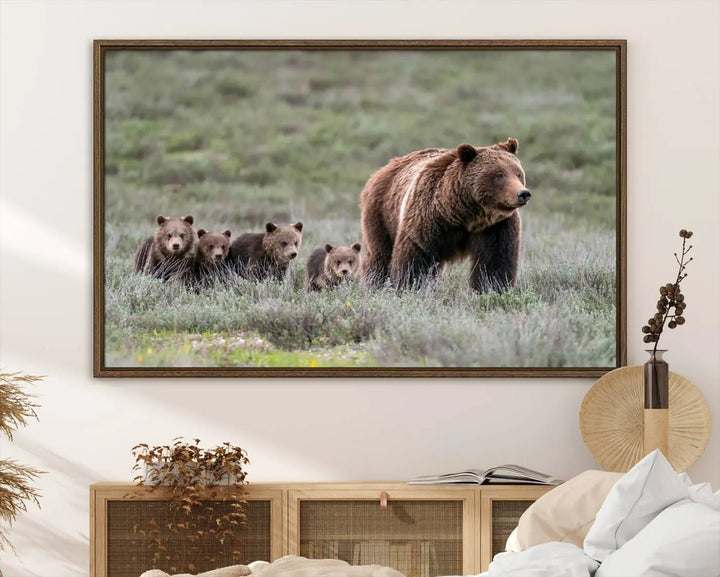 Queen of the Tetons, 399 Grizzly Bear Cubs Canvas Wall Art Print, Majestic Wildlife Photography Canvas Print of Grizzly 399 for Rustic Decor