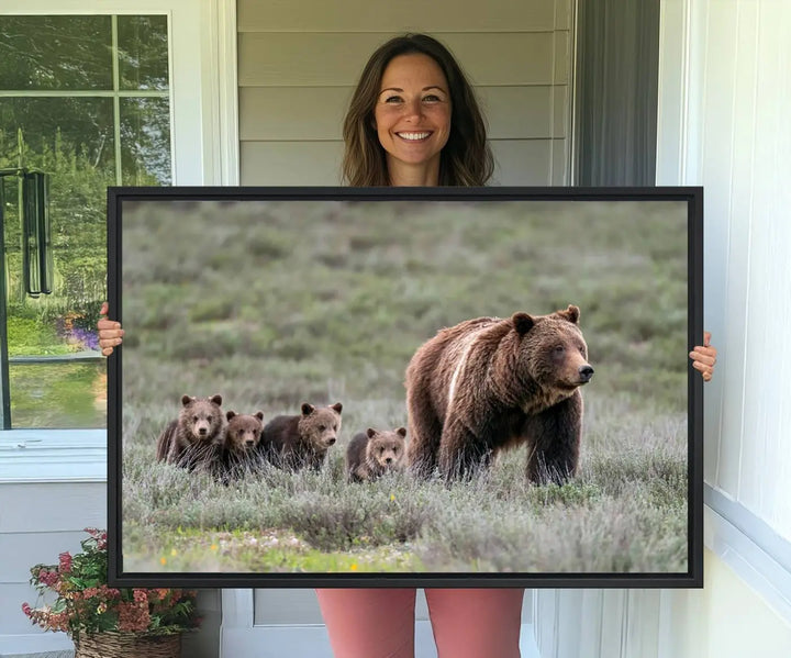 Queen of the Tetons, 399 Grizzly Bear Cubs Canvas Wall Art Print, Majestic Wildlife Photography Canvas Print of Grizzly 399 for Rustic Decor