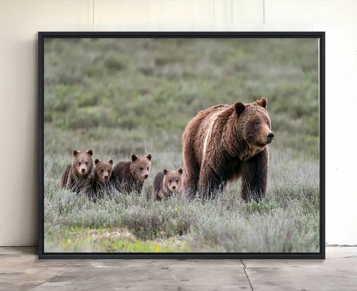 Queen of the Tetons, 399 Grizzly Bear Cubs Canvas Wall Art Print, Majestic Wildlife Photography Canvas Print of Grizzly 399 for Rustic Decor