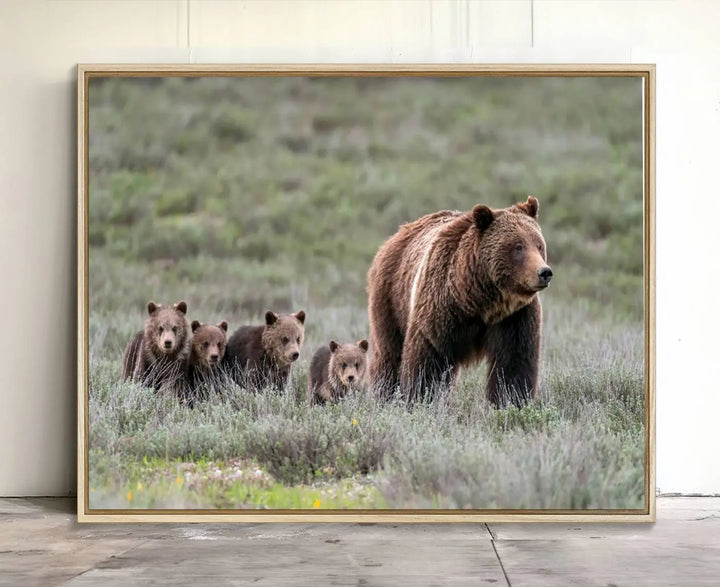 Queen of the Tetons, 399 Grizzly Bear Cubs Canvas Wall Art Print, Majestic Wildlife Photography Canvas Print of Grizzly 399 for Rustic Decor